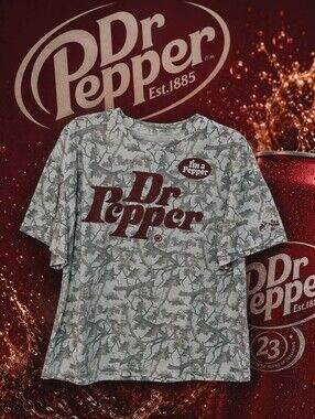 Dr Pepper XL Camo Graphic T-Shirt I'm a Pepper Gray Tree Print Short Sleeve Adul